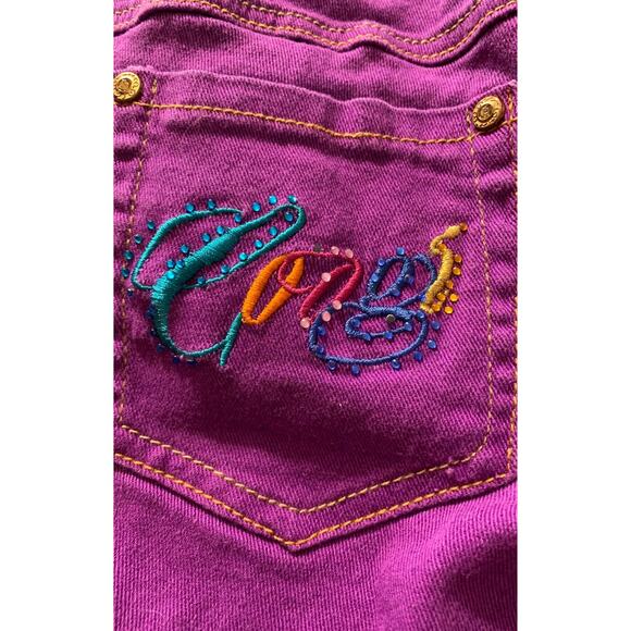 Coogi purple denim shorts women's 14 W xl y2k embroidered rainbow - Picture 2 of 5